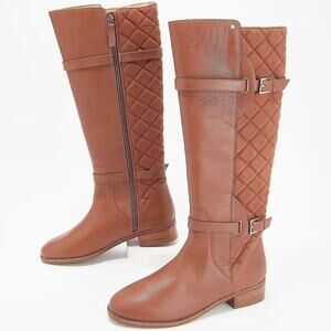 Isaac Mizrahi Live! Wide Calf Quilted Leather Riding Boots Size 8.5 $235